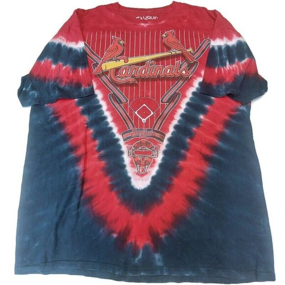 Majestic Liquid Blue St. Louis Cardinals Tie Dye All Over Print T Shirt Mens 2XL - Picture 7 of 8